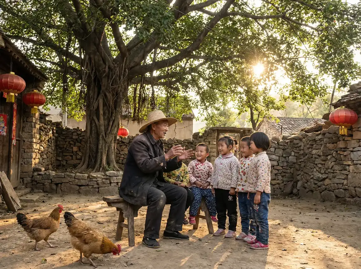 老人在大榕树下给孩子们讲故事 - 妖精视频域名入口 乡村记忆